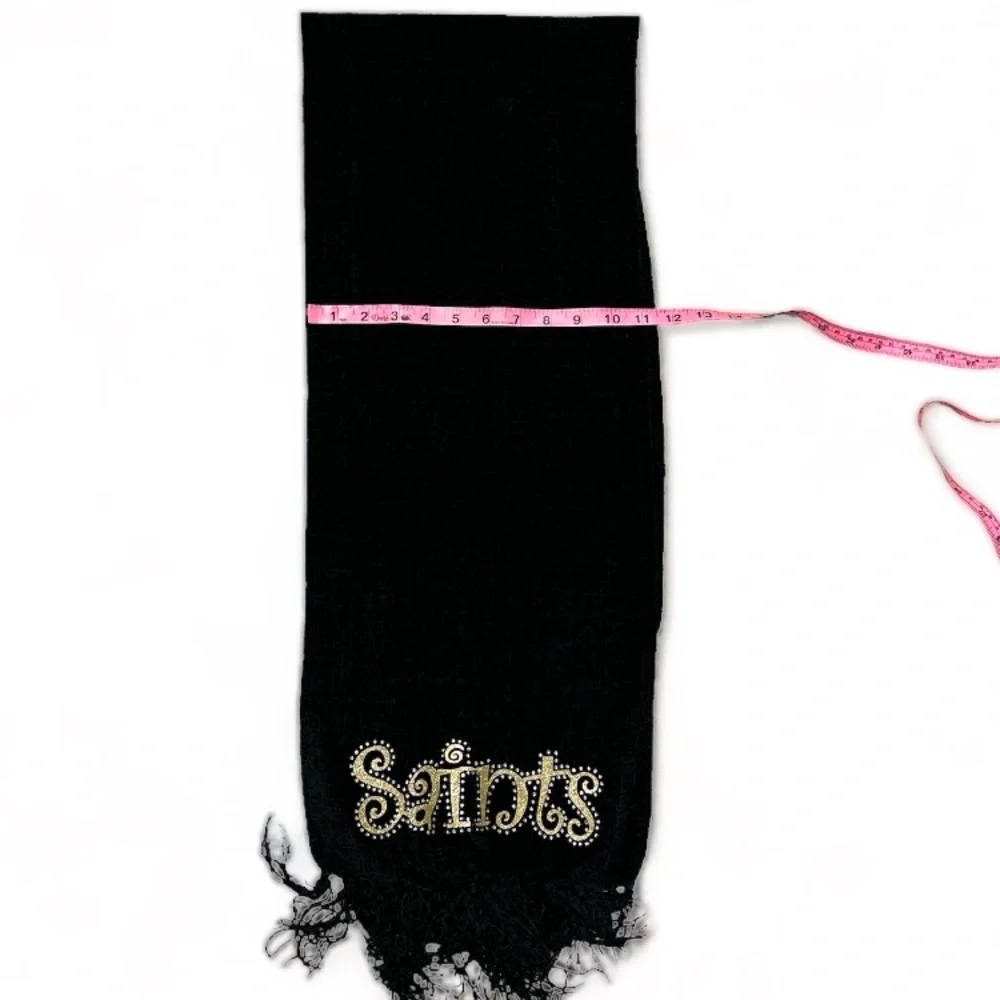Ladies New Orleans Saints Bedazzled Chenille Scarf With Fringe Size 11 x 60 GUC